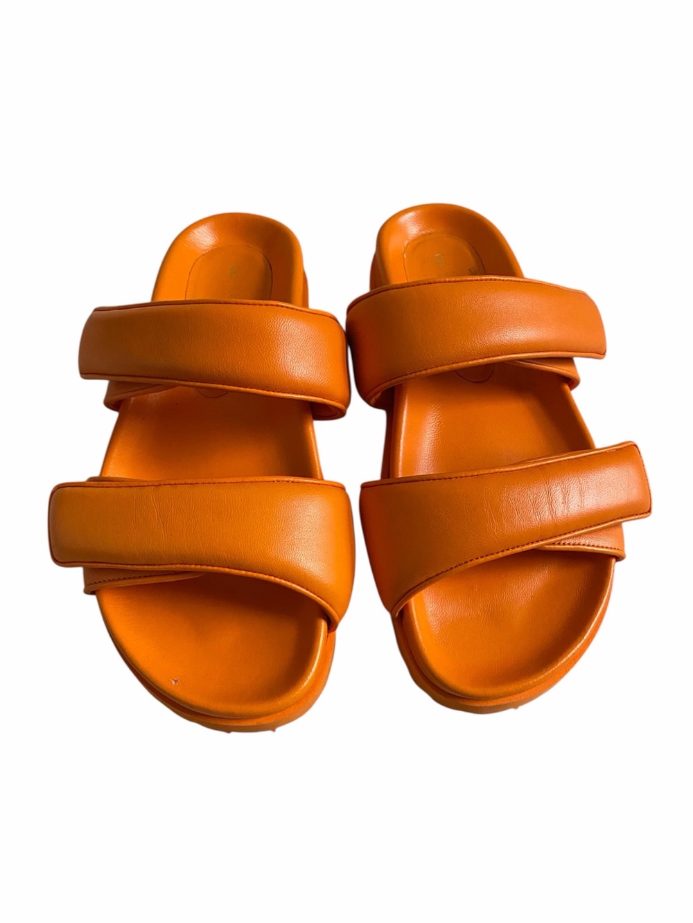 Gia Borghini x Pernille Teisbaek Orange Leather Velcro Strap Slide Sandal 39 8.5